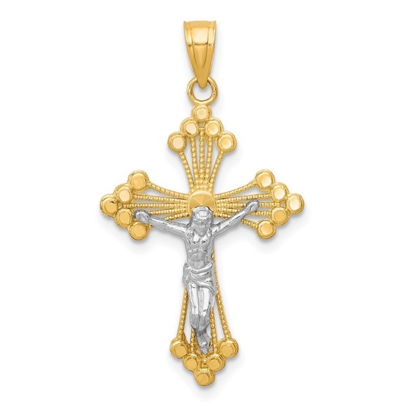 Million Charms 10k Yellow Gold & Rhodium Crucifix Necklace Charm Pendant